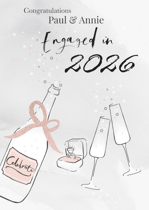 Moonpig Illustration Of A Bottle Of Wine Glasses And An Engagement Ring Engagement Card