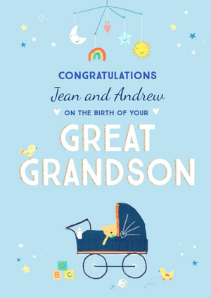 Moonpig Designers Typographic Illustrated Congratulations On The Birth Of Your Great Grandson Card
