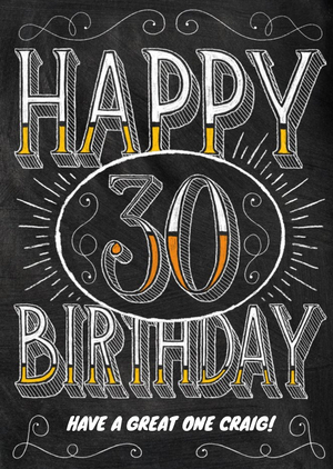 Moonpig Chalkboard Style Personalised Happy 30th Birthday Card