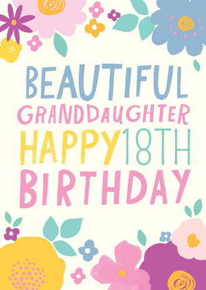 Moonpig Pigment - Bright Bold Floral Typographic Happy 18th Birthday Granddaughter Card