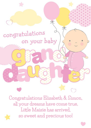 Moonpig Pink And Yellow Congratulations On Your Baby Granddaughter Personalised Card