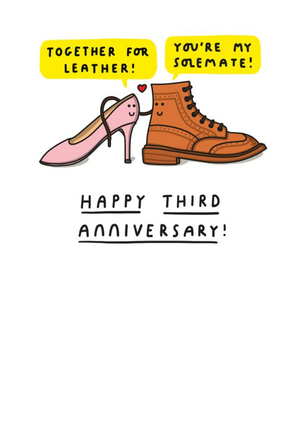 Moonpig Fun Cartoon Leather Shoes Third Anniversary Card