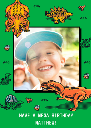 Moonpig Jurassic Park Retro 8-Bit Dinousaur Photo Upload Birthday Card