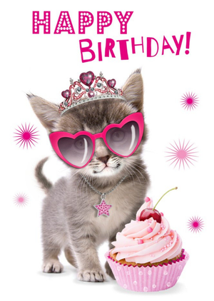 Moonpig Cute Princess Kitten With A Cupcake Birthday Card