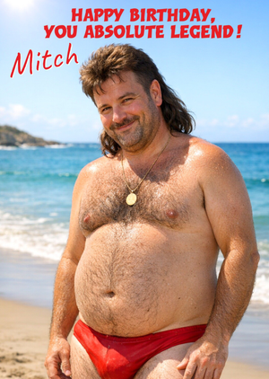 Moonpig Funny Man In Small Red Swimming Trunks Face Swap Birthday Card