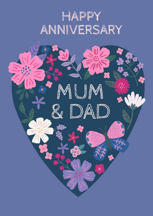 Moonpig Natalie Alex Designs Cute Floral Heart Happy Anniversary Card