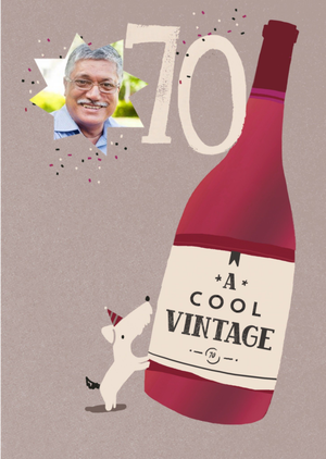 Moonpig Personalised Photo Illustrated Wine Bottle Dog 70th Birthday Card