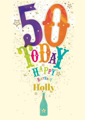 Ling Design Colourful Bottle Popping Personalised Happy 50th Birthday Card