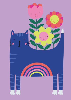Moonpig Cute Illustrated Rainbow Cat And Flowers Card