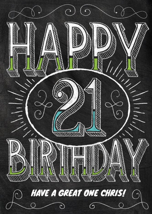 Moonpig Black And White Chalk style Personalised Happy 21st Birthday Card