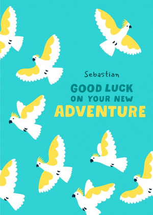 Moonpig Cockatoos Tropical Good Luck On Your New Adventure Card
