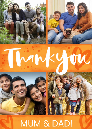 Moonpig Handwritten Typography On An Orange Heart Patterned Background Photo Upload Thank You Card