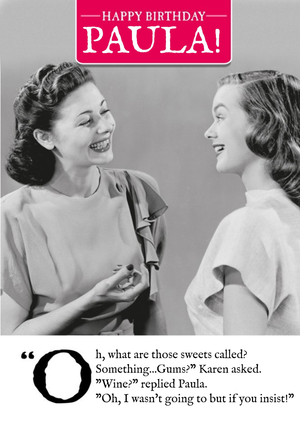Moonpig Funny Humour Comedy Retro Birthday Card For Her, What Are Those Sweets Called?