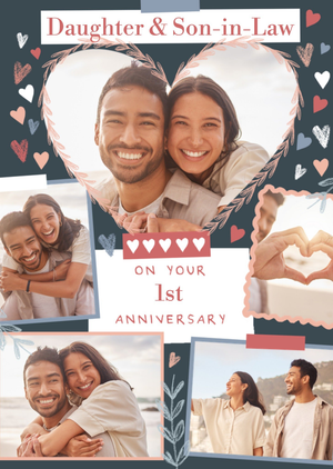 Moonpig On Your 1st Anniversary Heart Illustrated Photo Upload Card