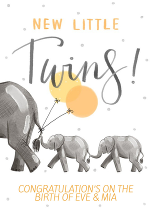 Moonpig Okey Dokey Design Illustrated New Baby Twins Animals Cute Card