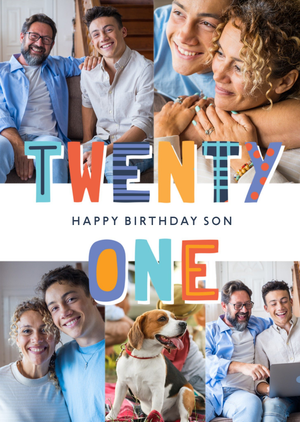 Moonpig Twenty One Happy Birthday Son Photo Upload Card