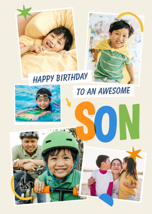 Moonpig Typographic Photo Upload Happy Birthday To An Awesome Son Card
