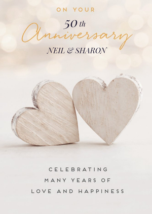 Moonpig Pigment Wooden Hearts 50th Anniversary Card