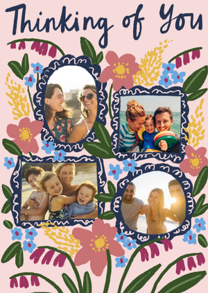 Moonpig Illustration Of Photo Frames Surrounded By Flowers Photo Upload Thinking Of You Card