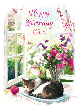 Ling Design Cute Sleeping Cat Personalised Card