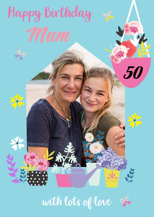 Moonpig Jazzberry Jam Photo Upload Floral Mum 50th Birthday Card