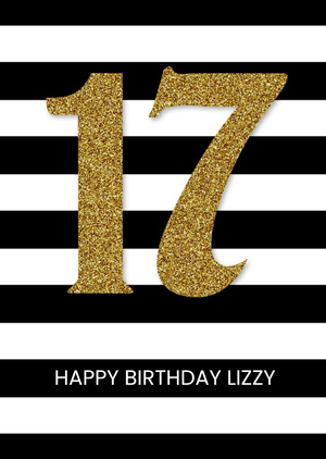 Moonpig Black And White Stripe Personalised Happy 17th Birthday Card