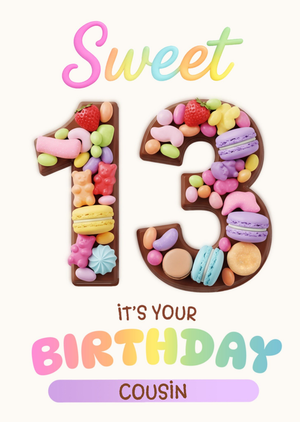 Moonpig Sweet 13 Illustrated Cousin Birthday Card