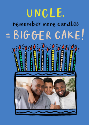Moonpig Designers Uncle Remember More Candles Bigger Cake Illustrated Cake With Candles Photo Upload Card