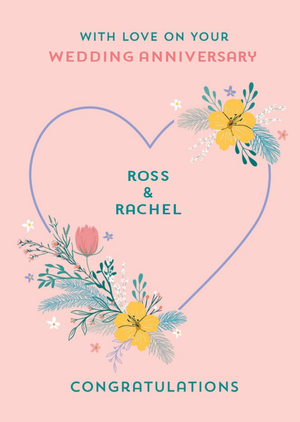 Moonpig Editable Heart And Flowers Wedding Anniversary Card