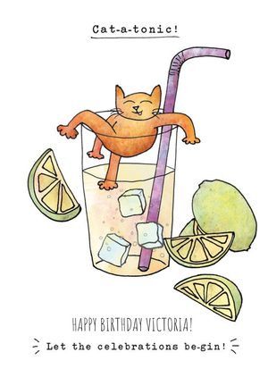 Moonpig Funny Cat And Gin Birthday Card