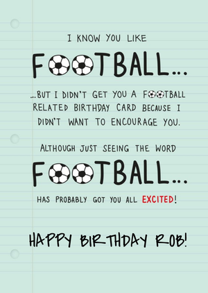 Moonpig For Football Fans Personalised Birthday Card