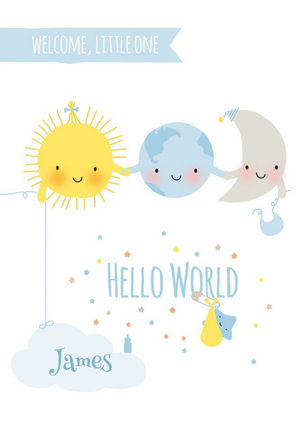 Moonpig Cute Sun Earth And Moon Hello World Personalised New Baby Card