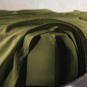 Olive Green French Linen Flat Sheet