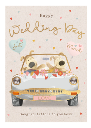 Boofle Cute Boofle Dogs Characters In A Car Wedding Card