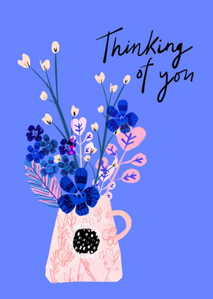Moonpig Purple Illustrated Vase With Flowers Thinking Of You Card
