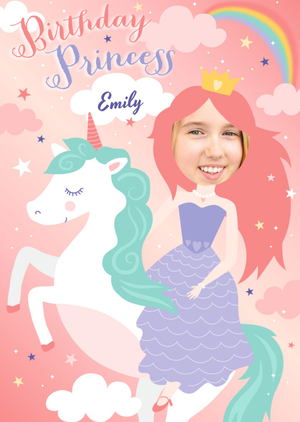 Moonpig Princess & Unicorn Birthday Card - Use Your Own Photos To Make The Recipient A Princess