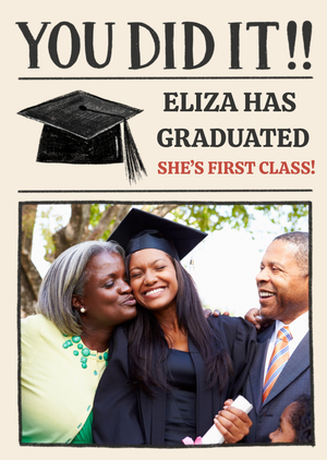 Moonpig You Did It Hand-Drawn Mortarboard Photo Upload Graduation Card