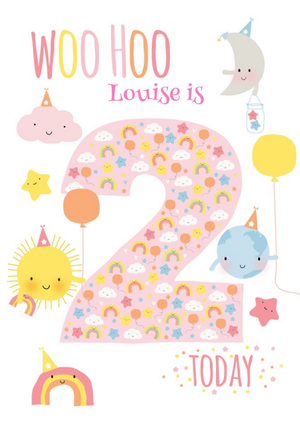 Moonpig Cartoon Sun And Planets Personalised Happy 2nd Birthday Card