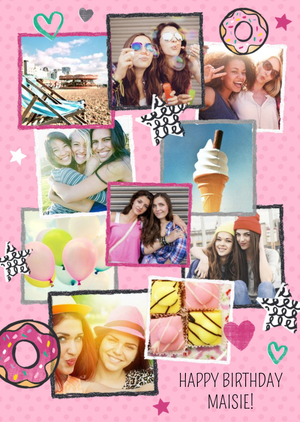 Moonpig Doughnuts Stars And Hearts Personalised Multi Photo Upload Birthday Card