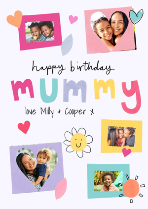 Moonpig Five Colourful Photo Frames With Handwritten Typography Mummy Photo Upload Birthday Card