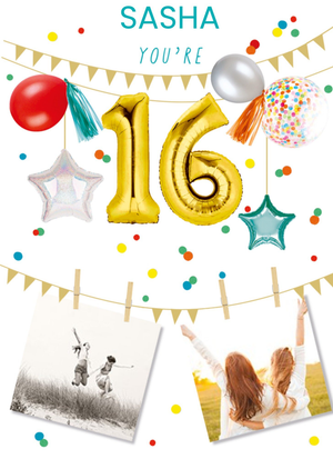 Friends Clintons Party Themed Two Photo Uploads Sixteenth Birthday Card