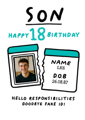 Moonpig Son 18th Birthday Fake Id Humour Photo Upload Card