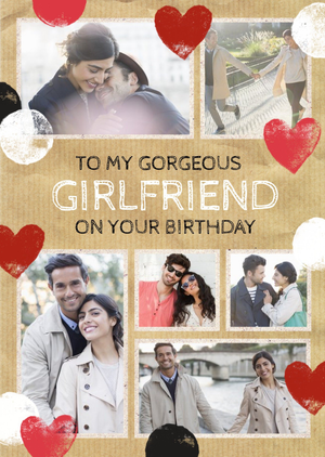 Moonpig Stamped Hearts To My Gorgeous Girlfriend Photo Upload Birthday Card