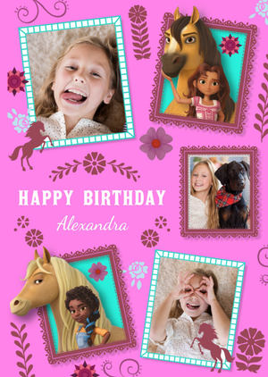 Moonpig Universal Dreamworks Spirit The Horse Multi Photo Upload Pink Birthday Card