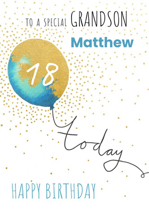 Ling Design Illustration Of A Blue Balloon Surrounded By Glitter Grandson's Eighteenth Birthday Card