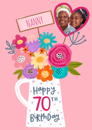 Moonpig Floral Photo Upload Nanny 70th Birthday Card
