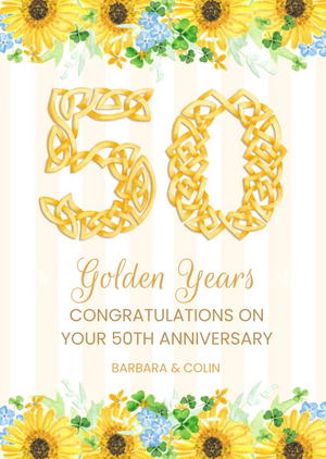 Moonpig Illustration Of Sunflowers And Shamrocks Fiftieth Golden Years Anniversary Card