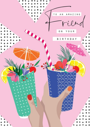 Friends Laura Darrington Abstract Illustration Drink Friend Birthday Pink Card