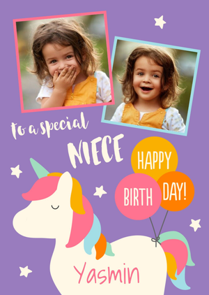 Moonpig Unicorn To A Special Niece Happy Birthday Photo Upload Card
