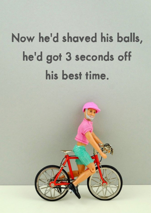 Bold And Bright Funny Photograph Of A Male Doll Riding A Bike Just To Say Card